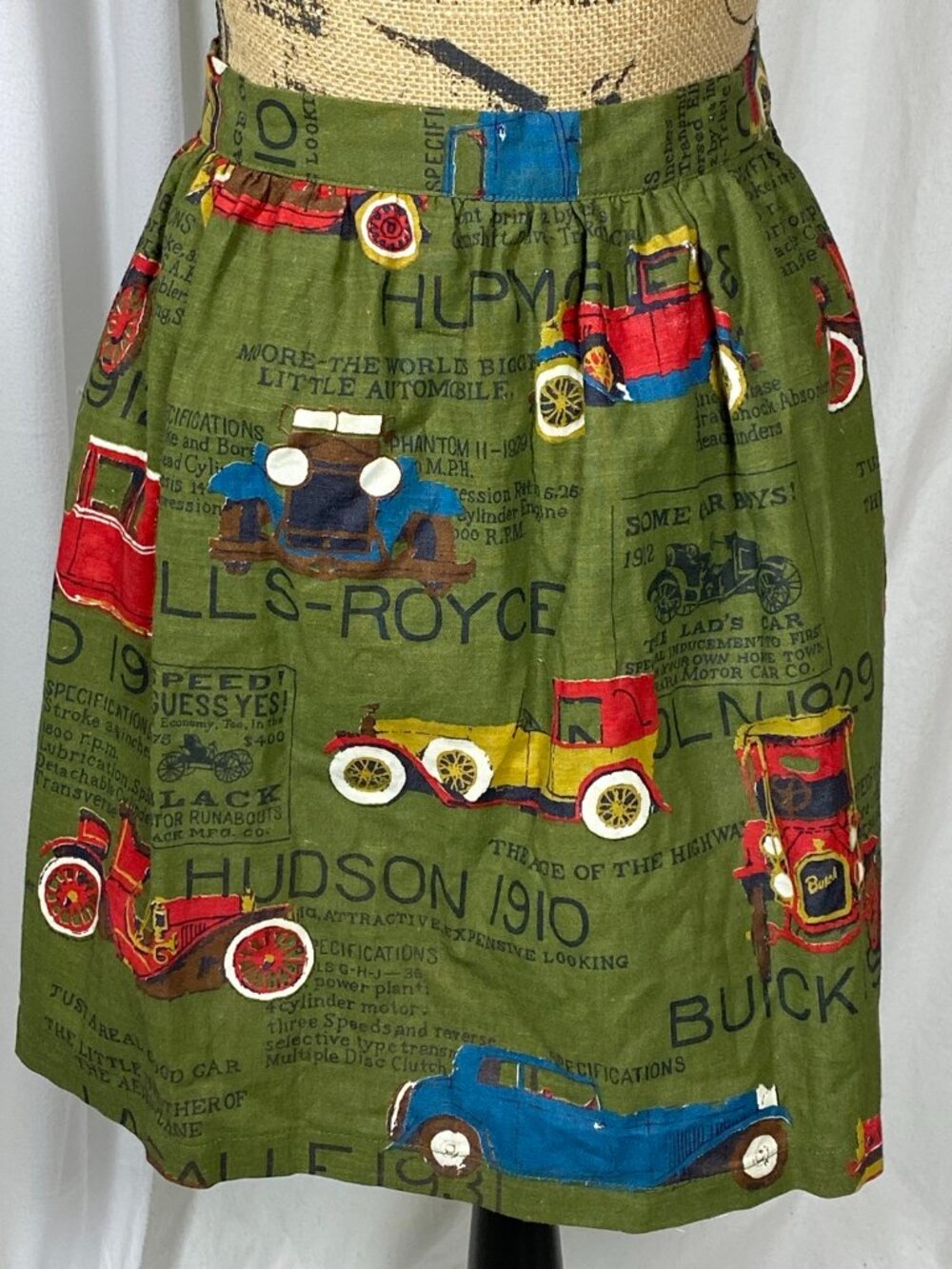 Vintage Cars Half Apron Entertaining Hostess Cotton Pocket Rockabilly